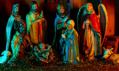 Bethlehem. A Christmas scene with baby Jesus, Mary and Joseph in the manger. Bethlehem. Christian...
