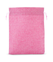 One pink burlap bag isolated on white