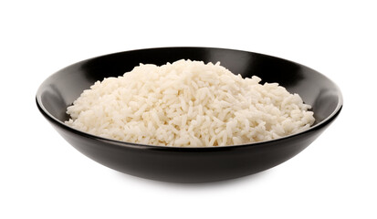 Plate with delicious rice isolated on white