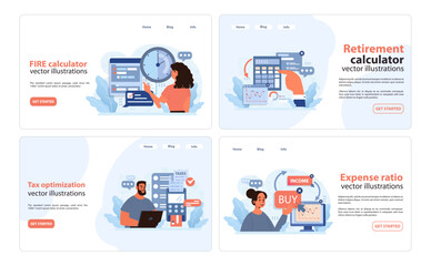 Financial independence, FIRE concept web banner or landing page set.