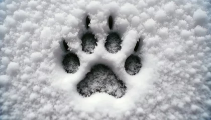  Photo capturing the imprint of a dog paw on the snow-covered ground of a house's garden. © PixelPaletteArt