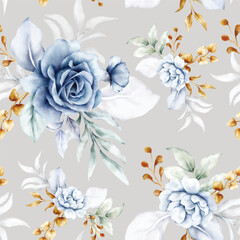 Fototapeta na wymiar beautiful white blue and gold floral seamless pattern