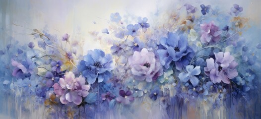 Blue and purple flowers on a white background