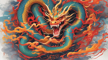 colorful chinese style dragon - Generative AI