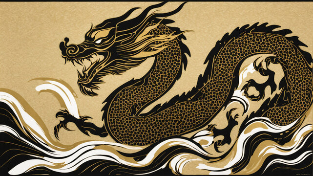 black dragon on a golden background