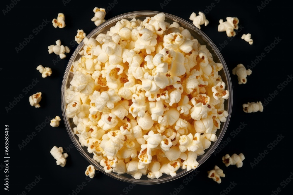 Poster appetizing popcorn. background with selective focus and copy space