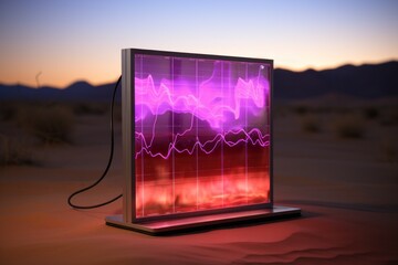 A device for measuring vibration waves and oscillations in the desert. Background with selective focus and copy space