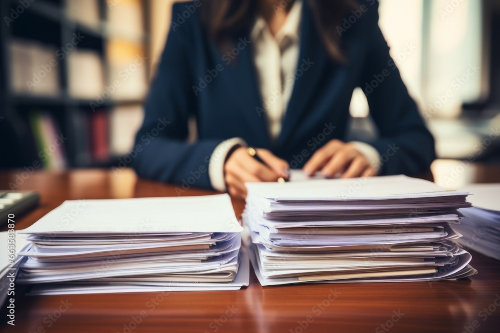 Poster paper files, office work. background with selective focus and copy space