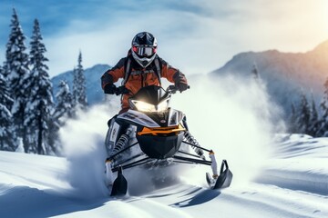 Fototapeta na wymiar Snowmobile, transport concept. Background with selective focus and copy space