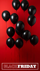 Black Friday. Black balloons with red background.