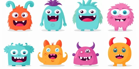Stickers meubles Ensemble d animaux mignons Cartoon monsters showcasing a range of expressive emotions