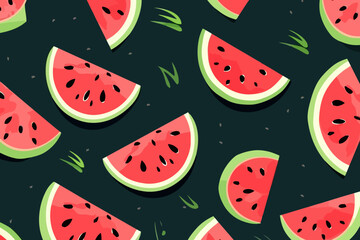 Watermelon Slices quirky doodle pattern, wallpaper, background, cartoon, vector, whimsical Illustration