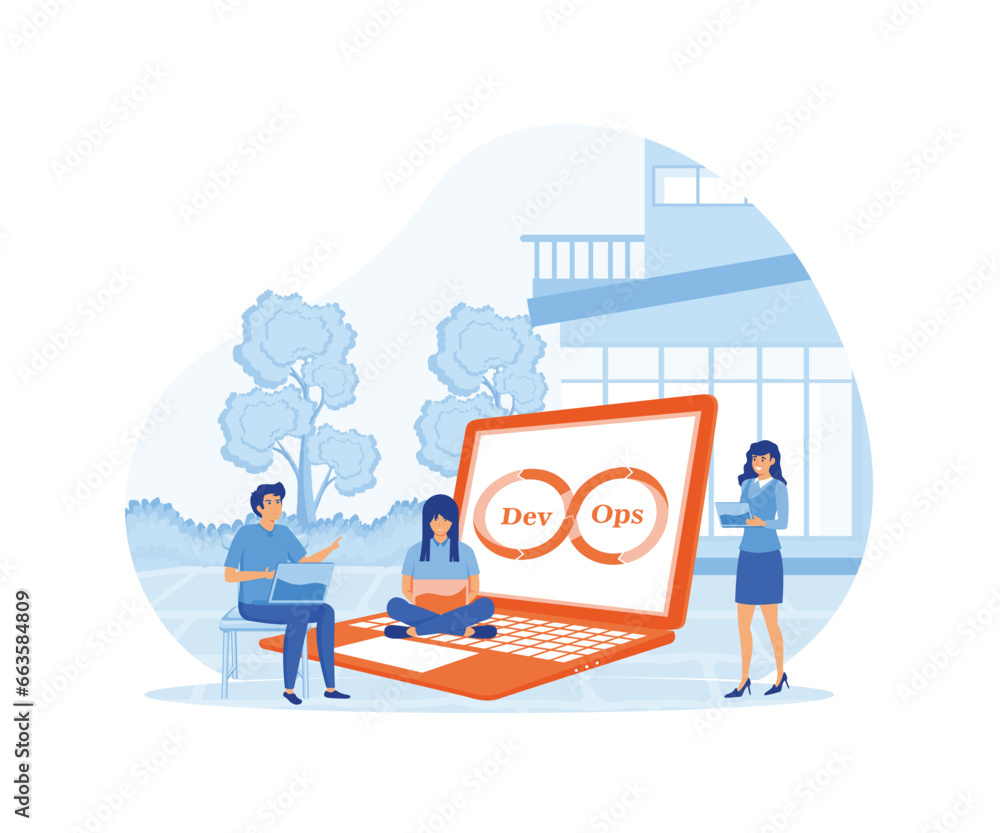 Poster technical support teams working together to build an engineering system. flat vector modern illustra
