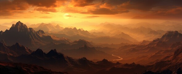 Naklejka premium A breathtaking sunset over majestic mountains