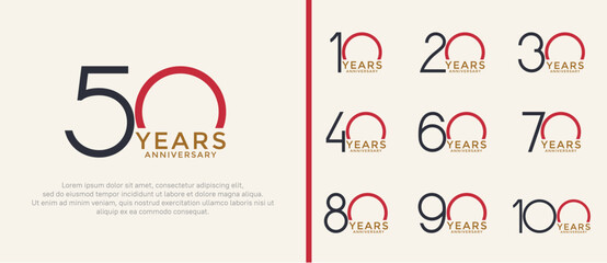 set of anniversary logo red and black color on white background for celebration moment