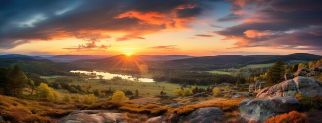A picturesque sunset over a serene valley