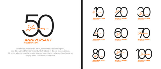 set of anniversary logo black and orange color on white background for celebration moment