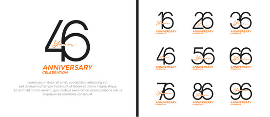set of anniversary logo black and orange color on white background for celebration moment