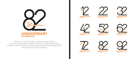 set of anniversary logo black and orange color on white background for celebration moment