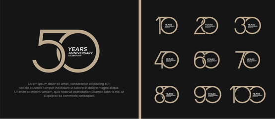 set of anniversary logo brown and white color on black background for celebration moment - obrazy, fototapety, plakaty