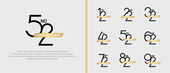 set of anniversary logo black color and gold ribbon on white background for celebration moment