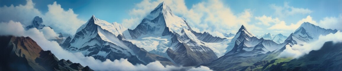 A majestic mountain landscape with dramatic clouds in the sky