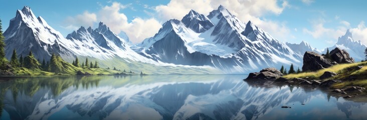 A majestic mountain range reflected in a serene lake