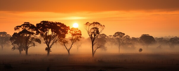 Fototapeta premium A foggy field at sunset