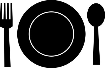 フォーク、スプーン、皿のイラスト