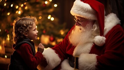 Fototapeta na wymiar Petit child and Santa Claus Sharing Beautiful Moments
