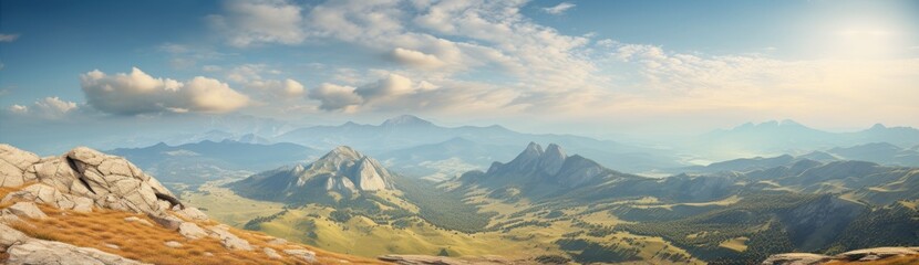 Obraz premium A breathtaking landscape painting capturing a majestic mountain range and dramatic clouds in the sky