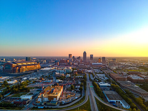 Indianapolis Downtown Sunrise Skyline Aerial HDR