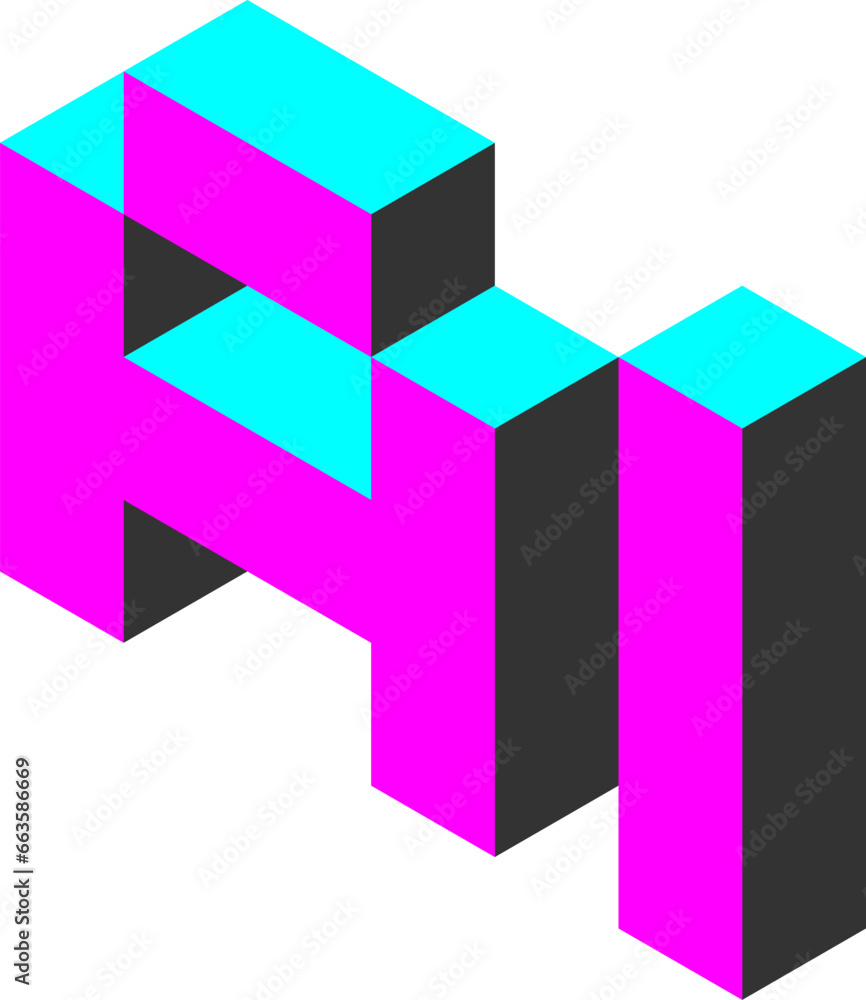 Poster artificial intelligence ai futuristic technology 3d style voxel art text design icon in isometric pe