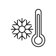 Thermometer and snowflake line icon, Cold winter weather symbol flat illustration on white background..eps