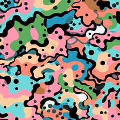 Digital camouflage quirky doodle pattern, background, cartoon, vector, whimsical Illustration