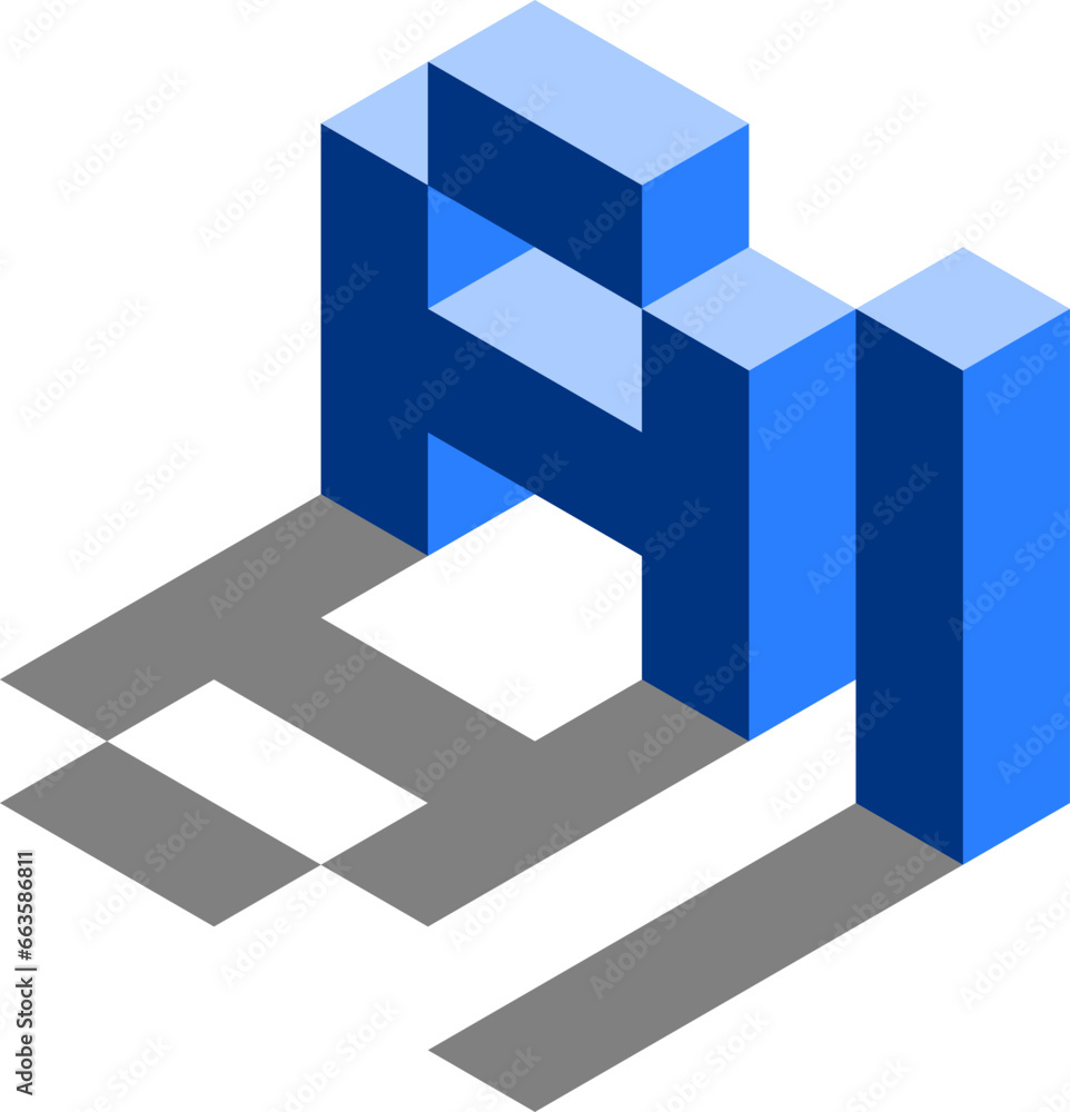 Poster artificial intelligence ai futuristic technology 3d style voxel art text design blue icon with shado