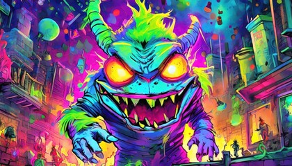 Fototapeta premium A neon stinky monster