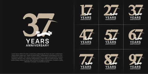 set of anniversary logo with soft brown color number, swoosh and white ribbon can be use for celebration
