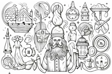 Foto auf Leinwand Coloring page of sinterklaas celebration - various symbols associated with the traditional Dutch festivity. Generative AI © Ramin