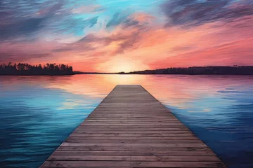 Fotobehang Reflectie A serene sunset reflecting on a peaceful lake