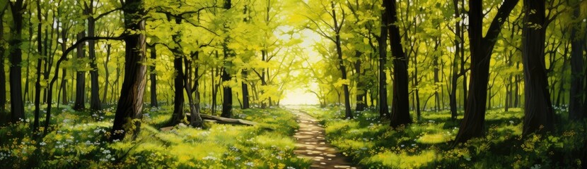 A serene forest path painting capturing the beauty of nature
