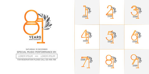 Fototapeta premium set of anniversary logotype orange color with black ornament for special celebration event
