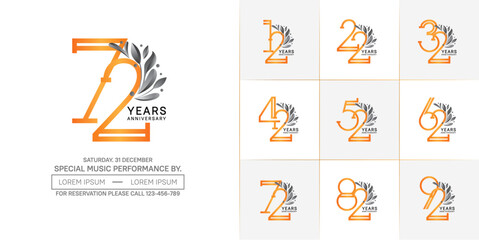 set of anniversary logotype orange color with black ornament for special celebration event