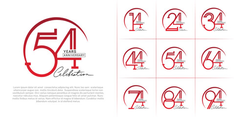 set of anniversary logotype red and black color with handwriting for special celebration event