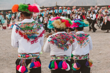 Dancers of traditional dances participating in a regional anniversary, residents of Bellavista,...
