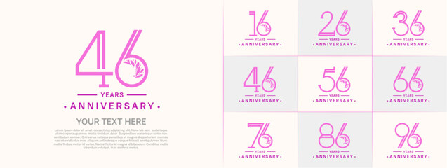 set of anniversary logotype purple and pink color and ornament for special celebration event - obrazy, fototapety, plakaty