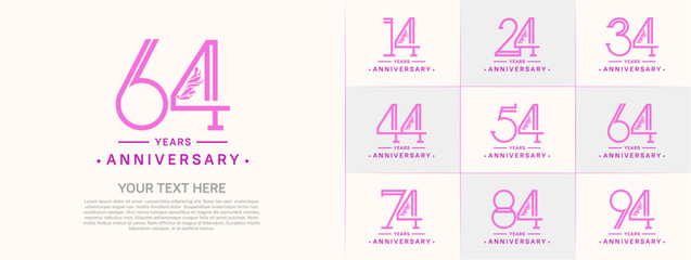 set of anniversary logotype purple and pink color and ornament for special celebration event