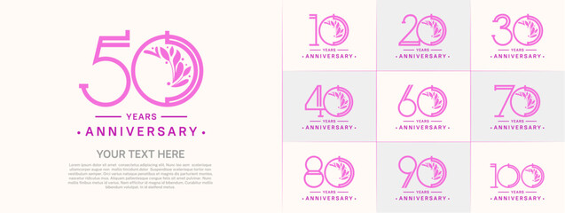 set of anniversary logotype purple and pink color and ornament for special celebration event