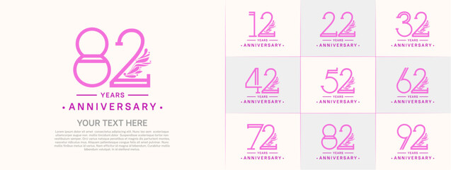 Fototapeta na wymiar set of anniversary logotype purple and pink color and ornament for special celebration event