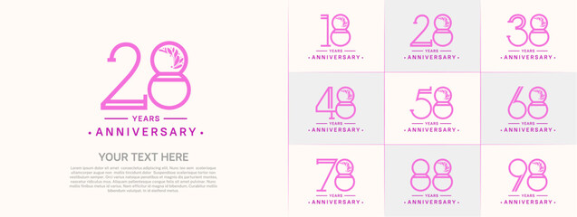 Fototapeta na wymiar set of anniversary logotype purple and pink color and ornament for special celebration event